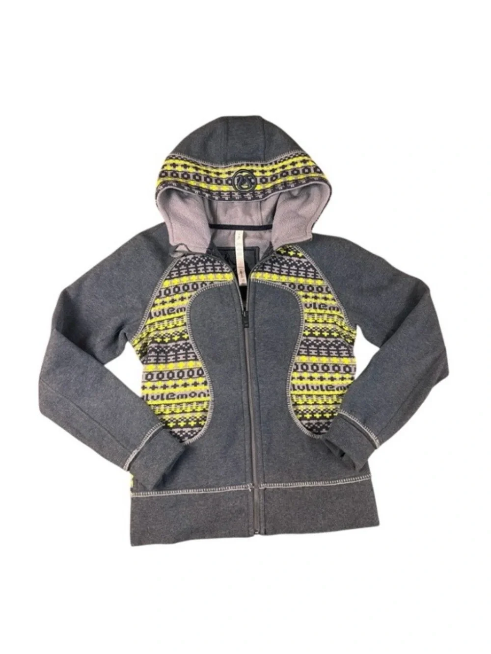 lululemon athletica Gray Hoodie with Yellow Patterned Panels